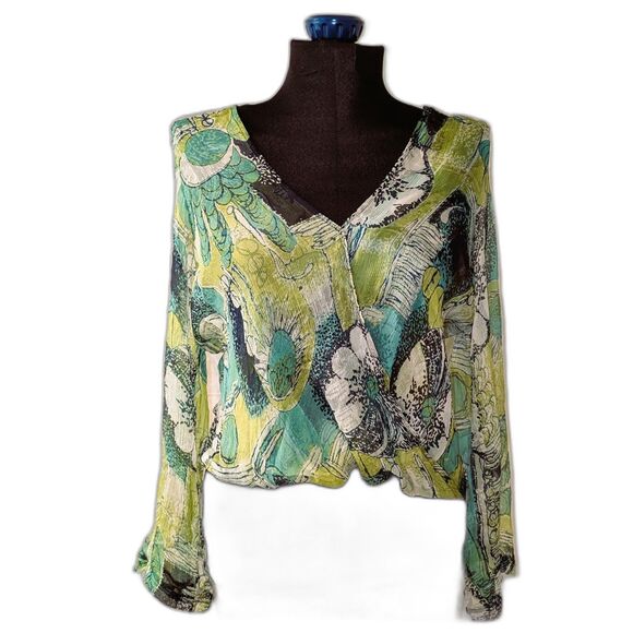 Sigal A Los Angeles Abstract Paisley Silk V-Neck Blouse, size S - Picture 1 of 9